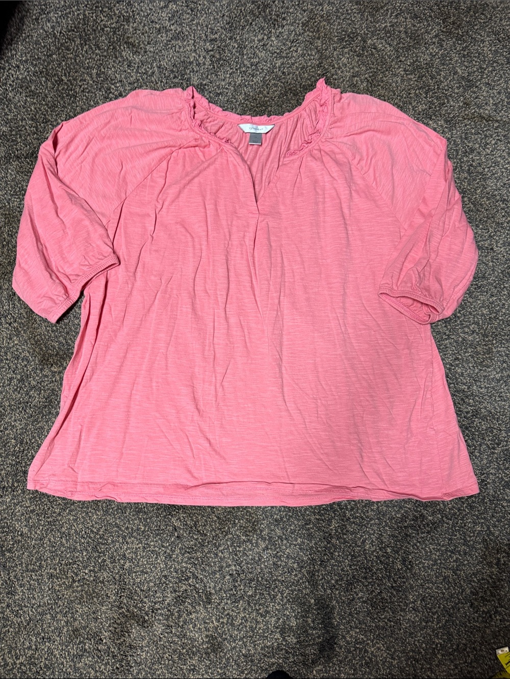 CJ Banks Coral Pink Peasant Tunic 2x xxl 2xl 3/4 sleeve Excellent Condition
